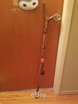Vtg Hand Carved Wooden 43 Walking Stick Wood Cane Jamaican Made. Handcrafted