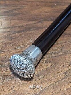 Vtg Sterling Silver Birmingham Dalman & Narborough Floral Repousse Walking Cane