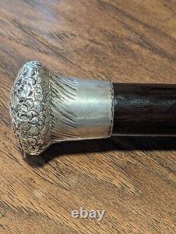 Vtg Sterling Silver Birmingham Dalman & Narborough Floral Repousse Walking Cane