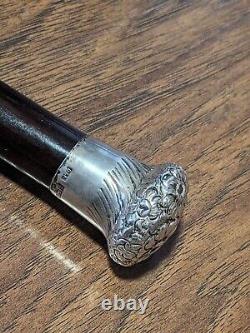 Vtg Sterling Silver Birmingham Dalman & Narborough Floral Repousse Walking Cane