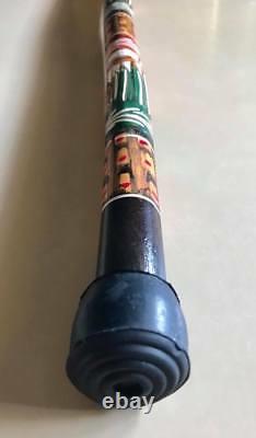 W Rubber Tip Hand Carved Painted Wooden Mexican Walking Cane Stick Staff Aztec