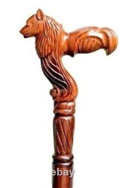 WALKING STICK, Wolf Carved Cane Wooden Walking Stick Cane handmade wood crafted