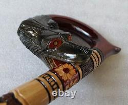 WOLF'S BITE 36 Gorgeous Hand Carved Wooden Linden WALKING STICK Cane Ukraine