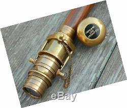 Walking Cane, Brass Antique Stick Folding Telescope Wooden Nautical Gift