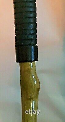 Walking Cane Hiking Stick Wooden Handmade Wood Hand carved Leather 40 1 of kind