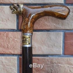 Walking Cane Stick Bronze head handle wooden burl Exclusive Vintage handmade