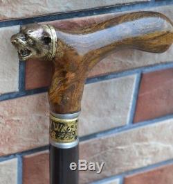 Walking Cane Stick Bronze head handle wooden burl Exclusive Vintage handmade