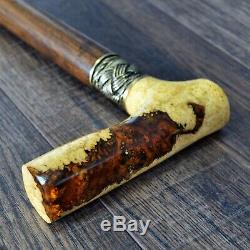 Walking Cane Stick Wood Wooden Handmade Bronze Parts Stabilized Acrylic Burl #16