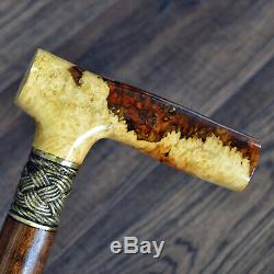Walking Cane Stick Wood Wooden Handmade Bronze Parts Stabilized Acrylic Burl #16