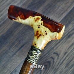 Walking Cane Stick Wood Wooden Handmade Bronze Parts Stabilized Acrylic Burl #17