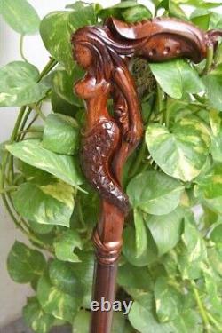 Walking Stick 100%Wooden Carved Mermaid, Cane handmade. Charistmas gift
