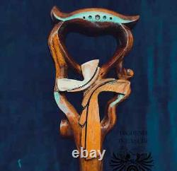 Walking Stick Cane Christian Cross wood Hand carved handle wooden Art