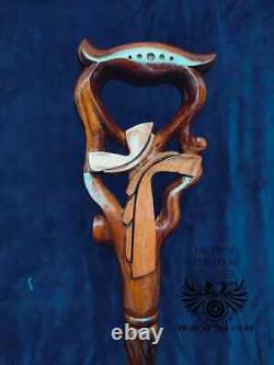 Walking Stick Cane Christian Cross wood Hand carved handle wooden Art