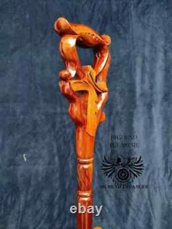 Walking Stick Cane Christian Cross wood Hand carved handle wooden Art