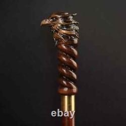 Walking Stick Cane Eagle Head Handle Wooden Hand Carved Handmade Hiking Stick