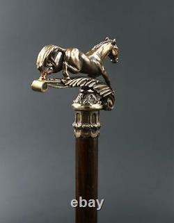 Walking Stick Cane Horse Solid Brass handle & wooden shaft casted Victorian