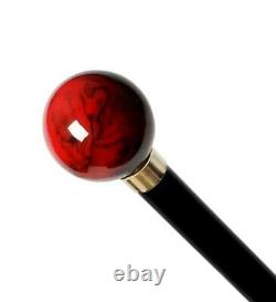 Walking-Stick-Cane Wooden Handmade with Handle Gift Red Ball Walking-Cane Canes