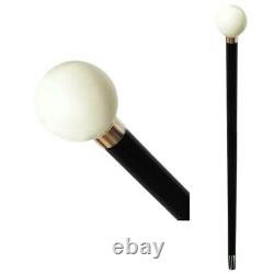 Walking Stick Cane Wooden Handmade with Handle White Ball Style Vintage