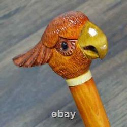 Walking Stick Cane Wooden Walking Cane Handmade Cockatoo Parrot Orange