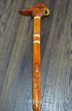 Walking Stick Cane Wooden Walking Cane Handmade Cockatoo Parrot Orange