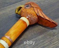 Walking Stick Cane Wooden Walking Cane Handmade Cockatoo Parrot Orange