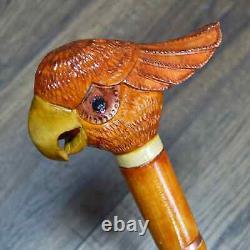 Walking Stick Cane Wooden Walking Cane Handmade Cockatoo Parrot Orange