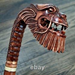 Walking Stick Cane Wooden Walking Cane Handmade Hand Carving Dragon old