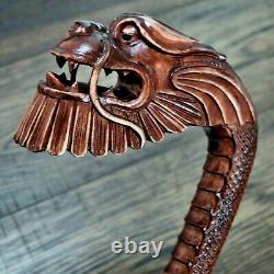 Walking Stick Cane Wooden Walking Cane Handmade Hand Carving Dragon old