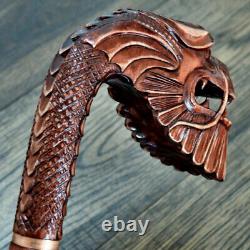 Walking Stick Cane Wooden Walking Cane Handmade Hand Carving Dragon old