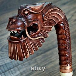 Walking Stick Cane Wooden Walking Cane Handmade Hand Carving Dragon old