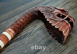 Walking Stick Cane Wooden Walking Cane Handmade Hand Carving Dragon old