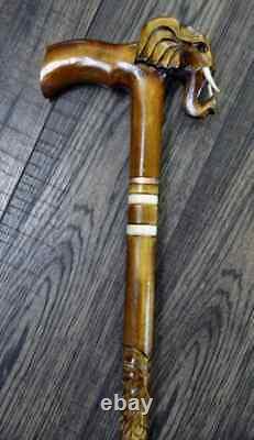 Walking Stick Cane Wooden Walking Cane Handmade Hand Carving Elephant