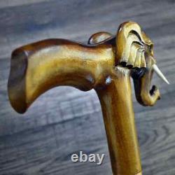 Walking Stick Cane Wooden Walking Cane Handmade Hand Carving Elephant