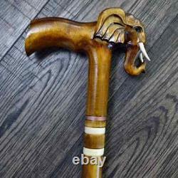 Walking Stick Cane Wooden Walking Cane Handmade Hand Carving Elephant