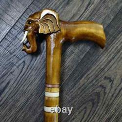 Walking Stick Cane Wooden Walking Cane Handmade Hand Carving Elephant