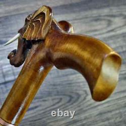 Walking Stick Cane Wooden Walking Cane Handmade Hand Carving Elephant