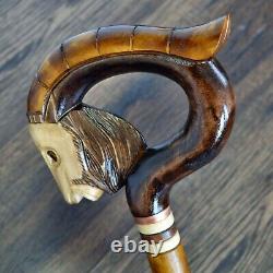 Walking Stick Cane Wooden Walking Cane Handmade Hand Carving Goat brown