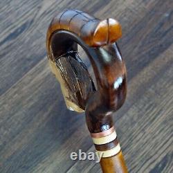 Walking Stick Cane Wooden Walking Cane Handmade Hand Carving Goat brown