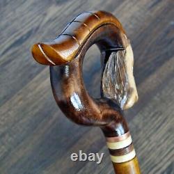 Walking Stick Cane Wooden Walking Cane Handmade Hand Carving Goat brown