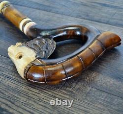 Walking Stick Cane Wooden Walking Cane Handmade Hand Carving Goat brown