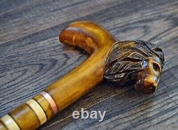 Walking Stick Cane Wooden Walking Cane Handmade Hand Carving Lion with handle