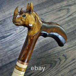 Walking Stick Cane Wooden Walking Cane Handmade Hand Carving Rhinoceros