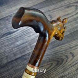 Walking Stick Cane Wooden Walking Cane Handmade Hand Carving Rhinoceros