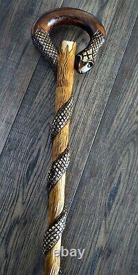 Walking Stick Cane Wooden Walking Cane Handmade Hand Carving Snake new