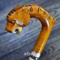 Walking Stick Cane Wooden Walking Cane Handmade Hand Carving Tiger UK