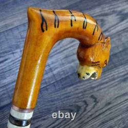 Walking Stick Cane Wooden Walking Cane Handmade Hand Carving Tiger UK