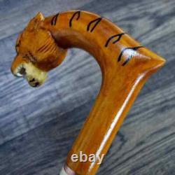 Walking Stick Cane Wooden Walking Cane Handmade Hand Carving Tiger UK