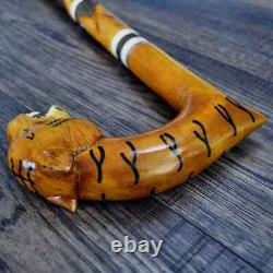 Walking Stick Cane Wooden Walking Cane Handmade Hand Carving Tiger UK