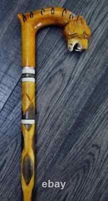 Walking Stick Cane Wooden Walking Cane Handmade Hand Carving Tiger UK