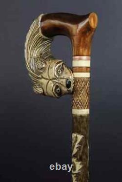 Walking Stick Carved WOLF Artisan Cane Wooden WOLF Handmade Exclusive Victorian